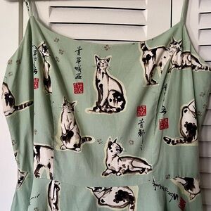 Vintage Green Cat Print homemade Dress
